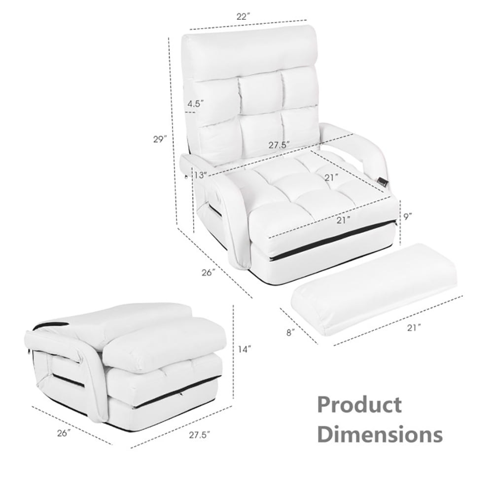 Finihen Folding Lazy Sofa Chair, Floor Chair, Folding Lazy Floor Chair Sofa with Armrests and Pillow, for Living Room, Bedroom, for Gaming, Reading, White Finihen Folding Lazy Sofa Chair, Floor Chair, Folding Lazy Floor Chair Sofa with Armrests and Pillow, for Living Room, Bedroom, for Gaming, Reading, White