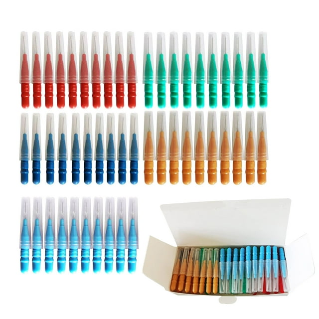 Paquete de 50 cepillos interdentales finos de 0,7-1,2 mm, hilo dental y herramientas de limpieza dental para niños y adultos.