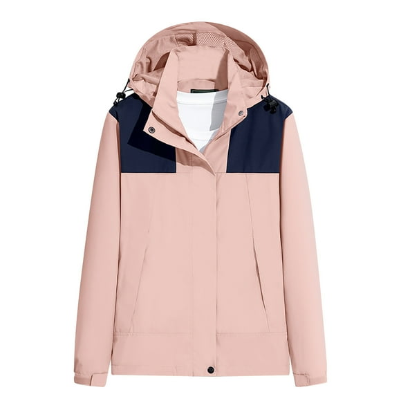 EQWLJWE Womens Rain Jacket with Hood Waterproof Lightweight Outdoor Jacket Color Block Pocket Waterproof Rain Jacket with Hood Raincoat for Hiking Travel and Running with Detachable Hat
