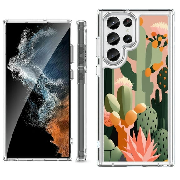 Shockproof Bumper Phone Case for Samsung Galaxy S23 Ultra 5G, by OneToughShield ® - Cactus