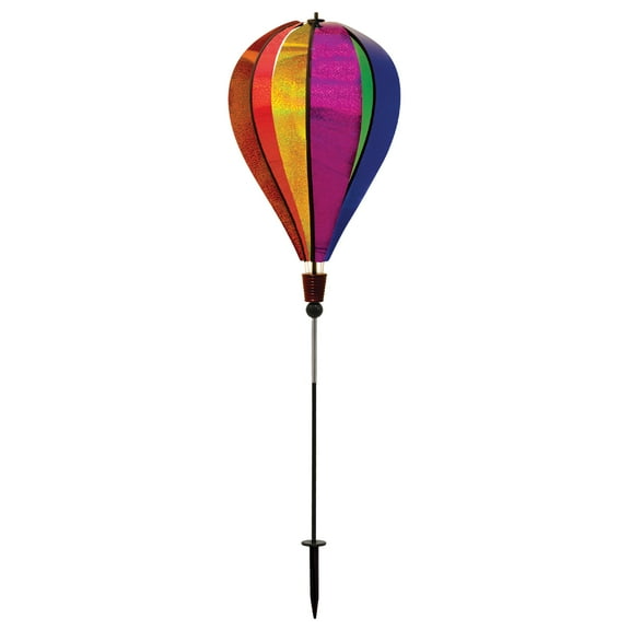 In the Breeze 1086 — Rainbow Glitter 6-Panel Hot Air Balloon Ground Spinner — Colorful Mylar Wind Spinner for Yards and Gardens