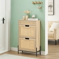thumbnail image 4 of Rattan Shoe Storage Cabinet with 2 Flap Doors and 1 Drawer, Freestanding Shoe Organizer Rack with 3-Tier Adjustable Hidden Shelves for Hallway, Living Room, Entryway, 4 of 9