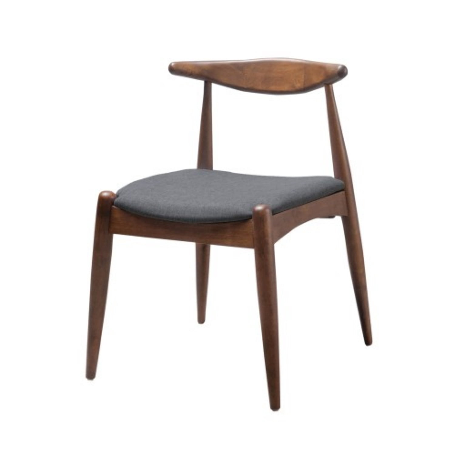 Set of 2 Rubberwood Dining Chairs with Ergonomic Backrest, Upholstered Cushion Seats & Solid Wood Frame, Mid-Century Dining Room Chairs, Walnut, Charcoal