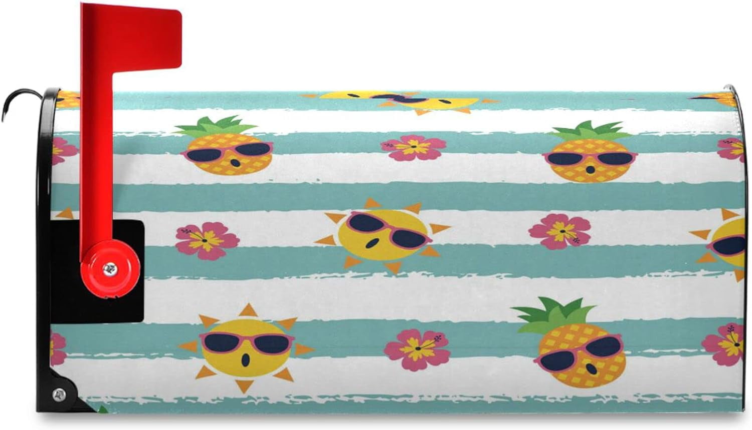 Cute Sun Pineapples Mailbox Cover Summer Hibiscus Flowers Mailbox Covers Magnetic Large Oversized 21"X25.5" Mailbox Wraps Post Letter Box Cover Garden Decorations