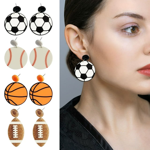 Ganfancp Pelota Acrílico Fútbol Baloncesto Béisbol Fútbol Pendientes Ofertas y Liquidaciones Un Par de Pendientes.