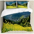 thumbnail image 3 of Nature Duvet Cover Set Twin Size, Flower Meadow over the Village Mountains in a Row Grass Fresh Field Photo Print, Decorative 2 Piece Bedding Set with 1 Pillow Sham, Yellow Green, by Ambesonne, 3 of 3