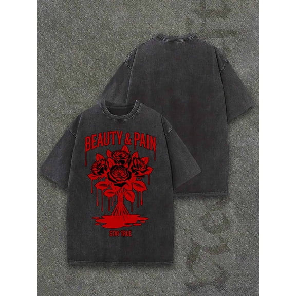 mens washed t shirt with creative design elastic fitted casual streetwear