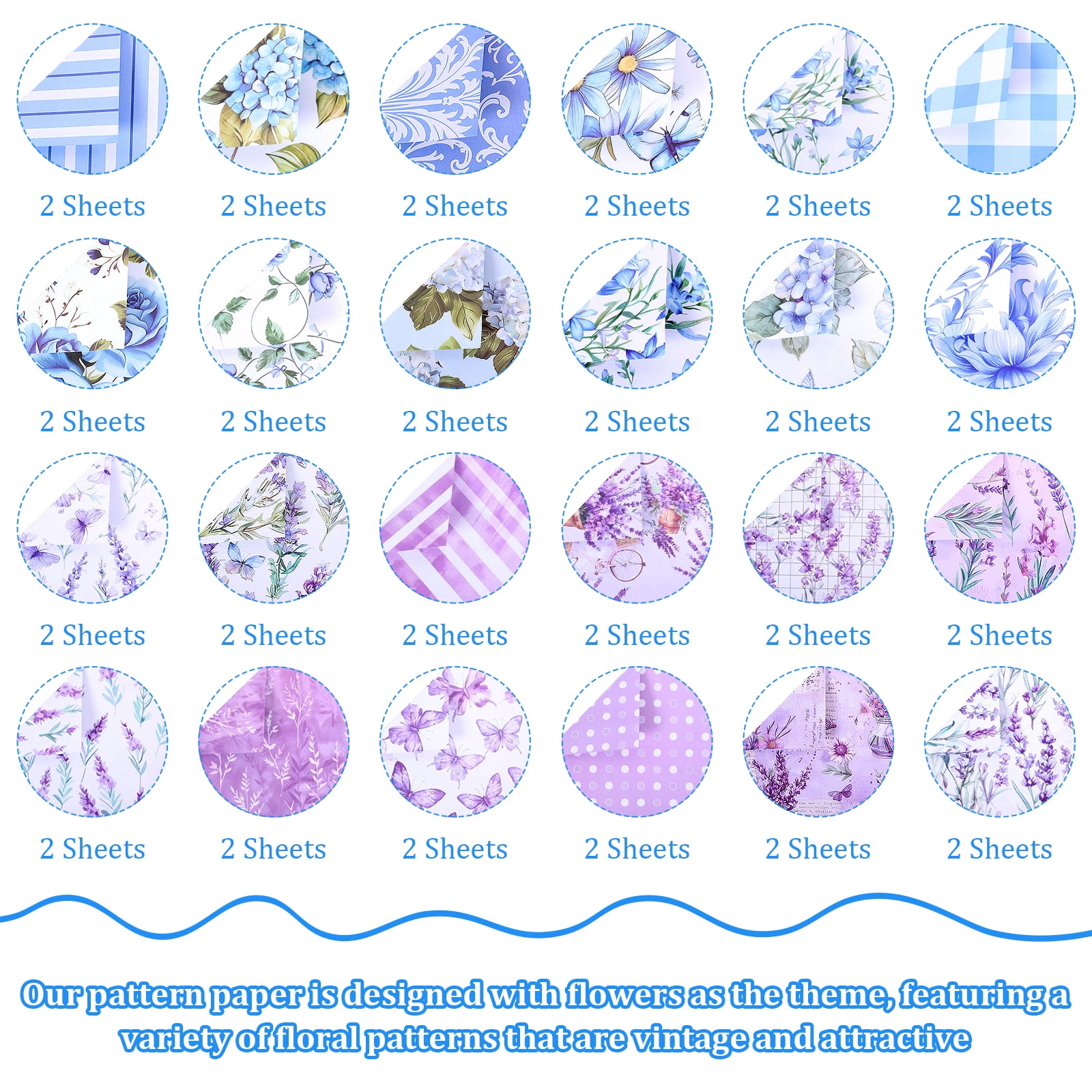 48Pcs Vintage Floral Scrapbook Paper Set Double Sided Flower Pattern Decorative Craft Paper for Birthday DIY Card