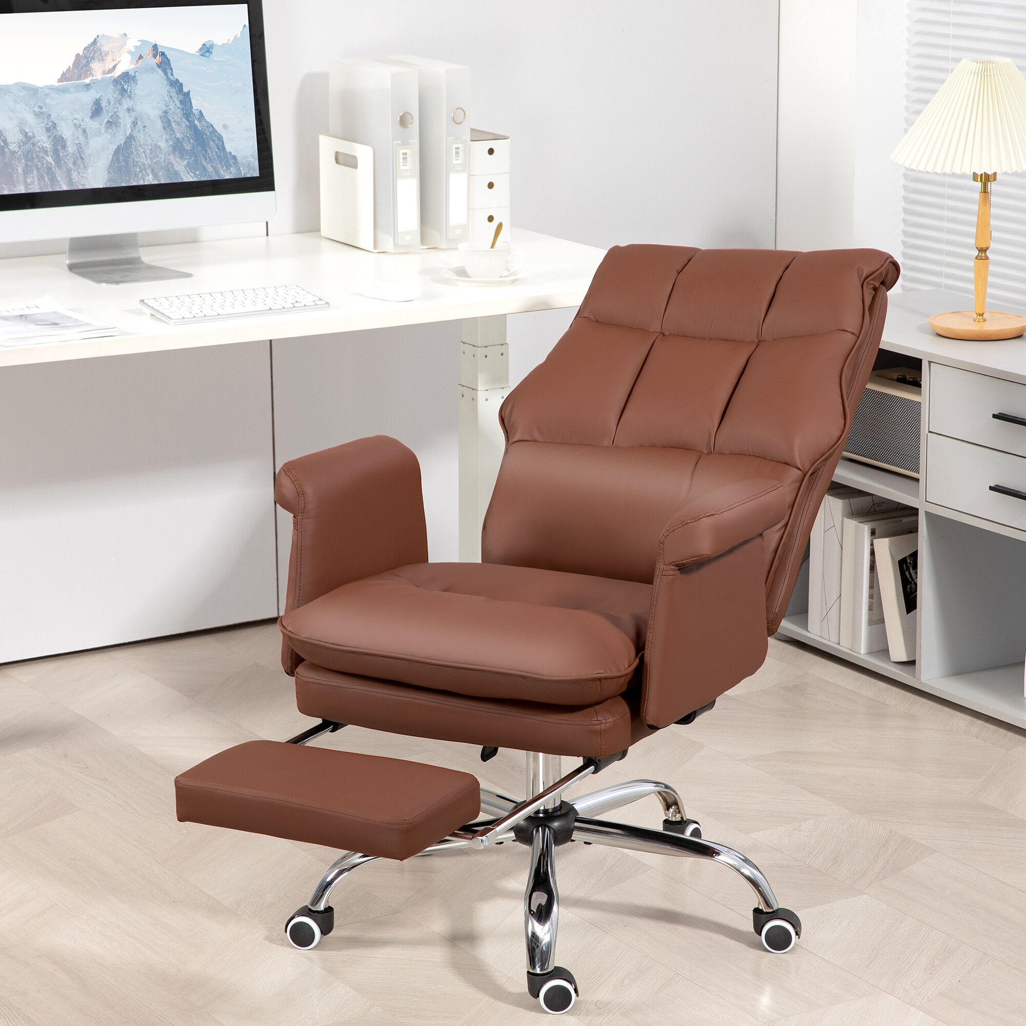 Costway Ergonomic Office Chair – Brown PU Leather Executive Swivel With Flip-Up Armrests 3 thumbnail image