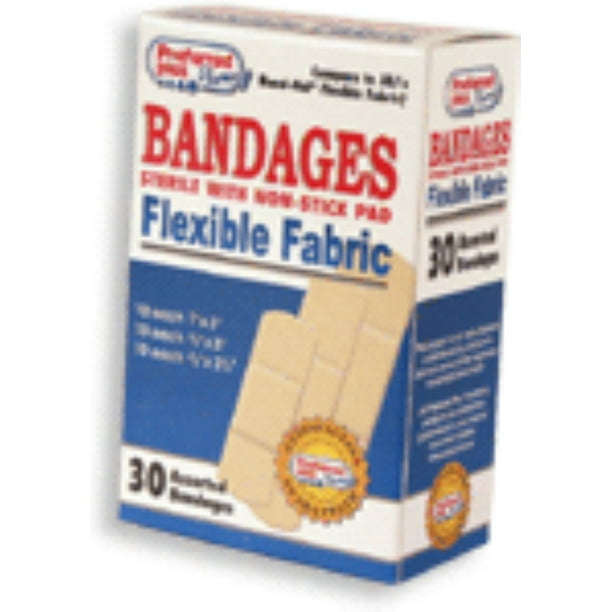 Bandages Flexible Fabric Sterile with NonStick Pads, Assorted 30 ea
