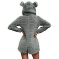 thumbnail image 7 of Womens Fleece Short Romper with Cute Bear Hood Front Zipper Soft Fuzzy Sherpa Onesies Pajamas for Women Teens (L, Gray), 7 of 7