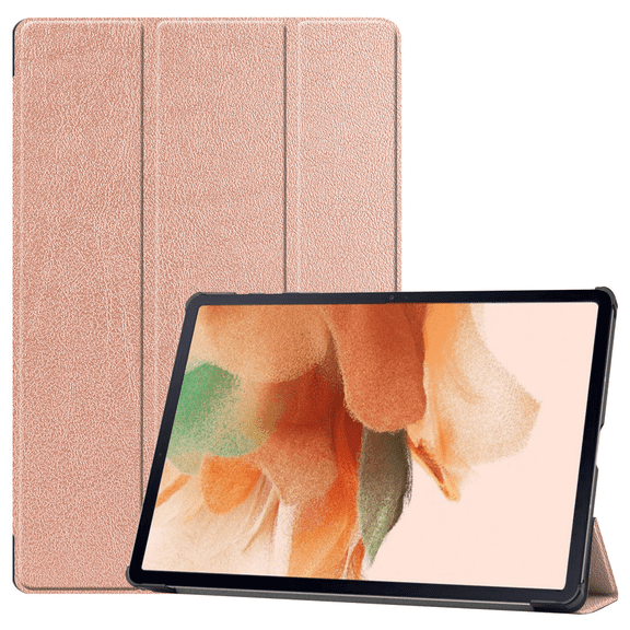 For Samsung Galaxy Tab S7 FE 12.4" 2021 / Galaxy Tab S7 12.4" 2021 T730/T736, Flexible TPU Back Cover Lightweight Tri-Fold Stand with Auto Sleep/Wake Function, Rose Gold