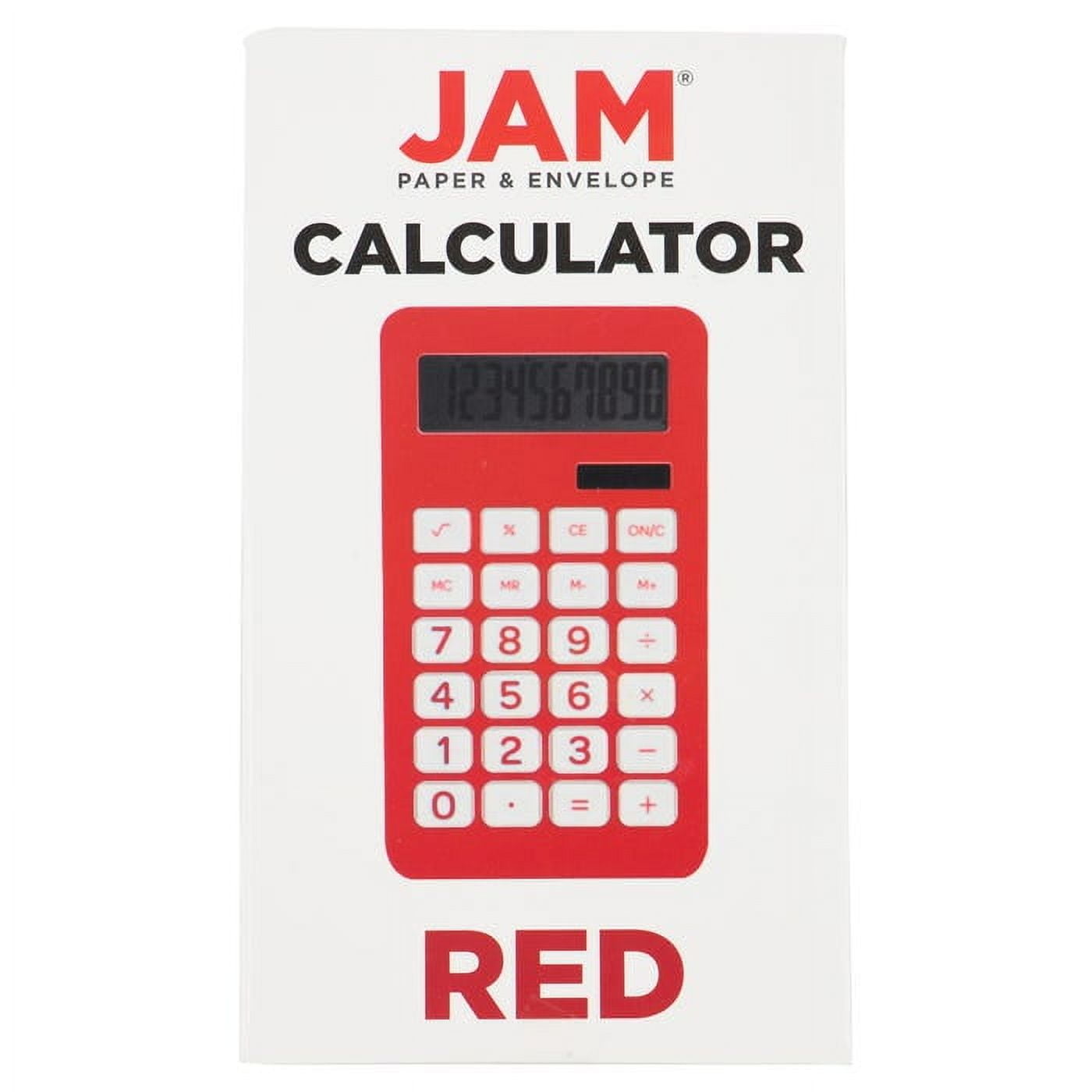 JAM Paper Desktop Calculator, 10 Digit LCD Display, 3 3/4 x 6 3/4 Inches, Red, Bulk 10/Pack