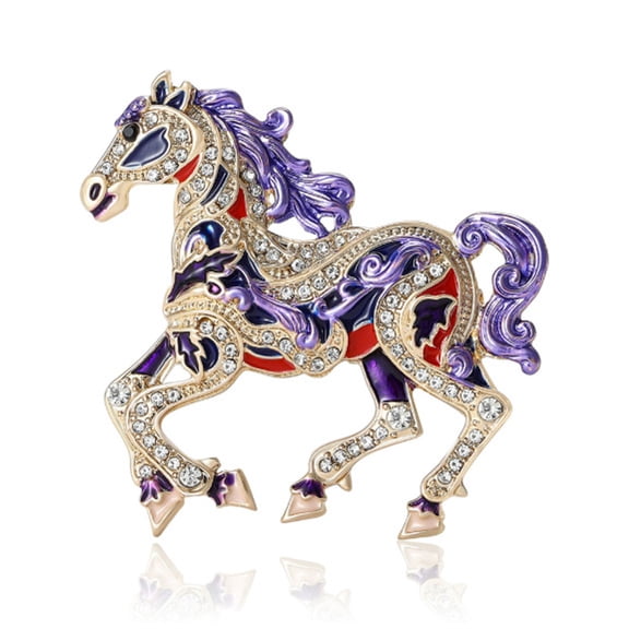 Delicate Cartoon Horse Brooch with Rhinestones Embellishments Enameled Shaped Lapel Pin Accessory