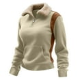 thumbnail image 2 of Loopsun Womens Winter Tops, Fleece Sweatshirts for Women, Women's Solid Color Half Zip Long Sleeve Stand Collar Fleece Pullover Top with Pocket Khaki, XXL, 2 of 4