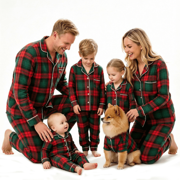 RUINIXCW Family Christmas Pajamas Matching Set Outfit Spring Fall Winter PJS Plaid Button Long Sleeve Shirt Pants Sleepwear Adult Kids Toddler Baby