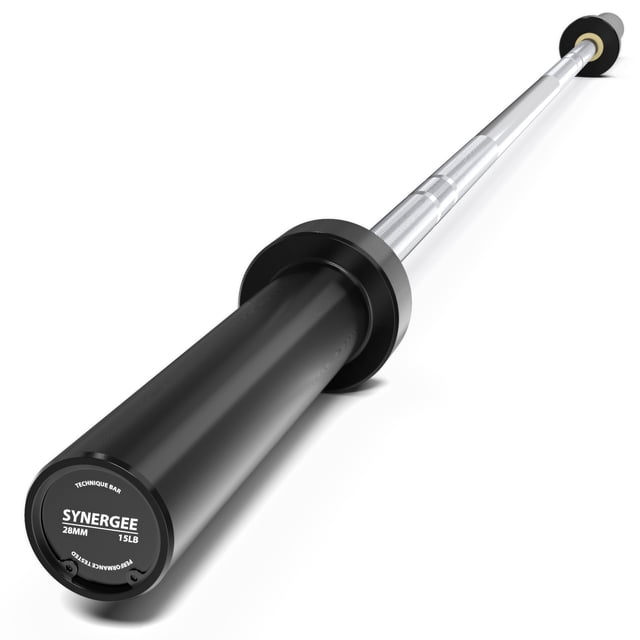 Synergee 15lb Technique Barbell Silver Aluminum Bar for Form & Technique Training for Power & Olympic Lifting.