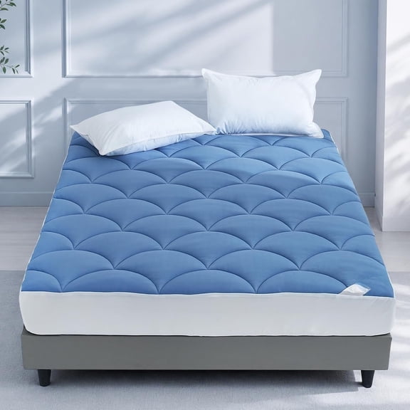 Cooling Mattress Pad Size, Soft Breathable Pillow Top Mattress Topper for Hot Sleepers, Quilted Fitted Bed Cover with 8"-16" Deep Pocket, 500GSM(Blue)