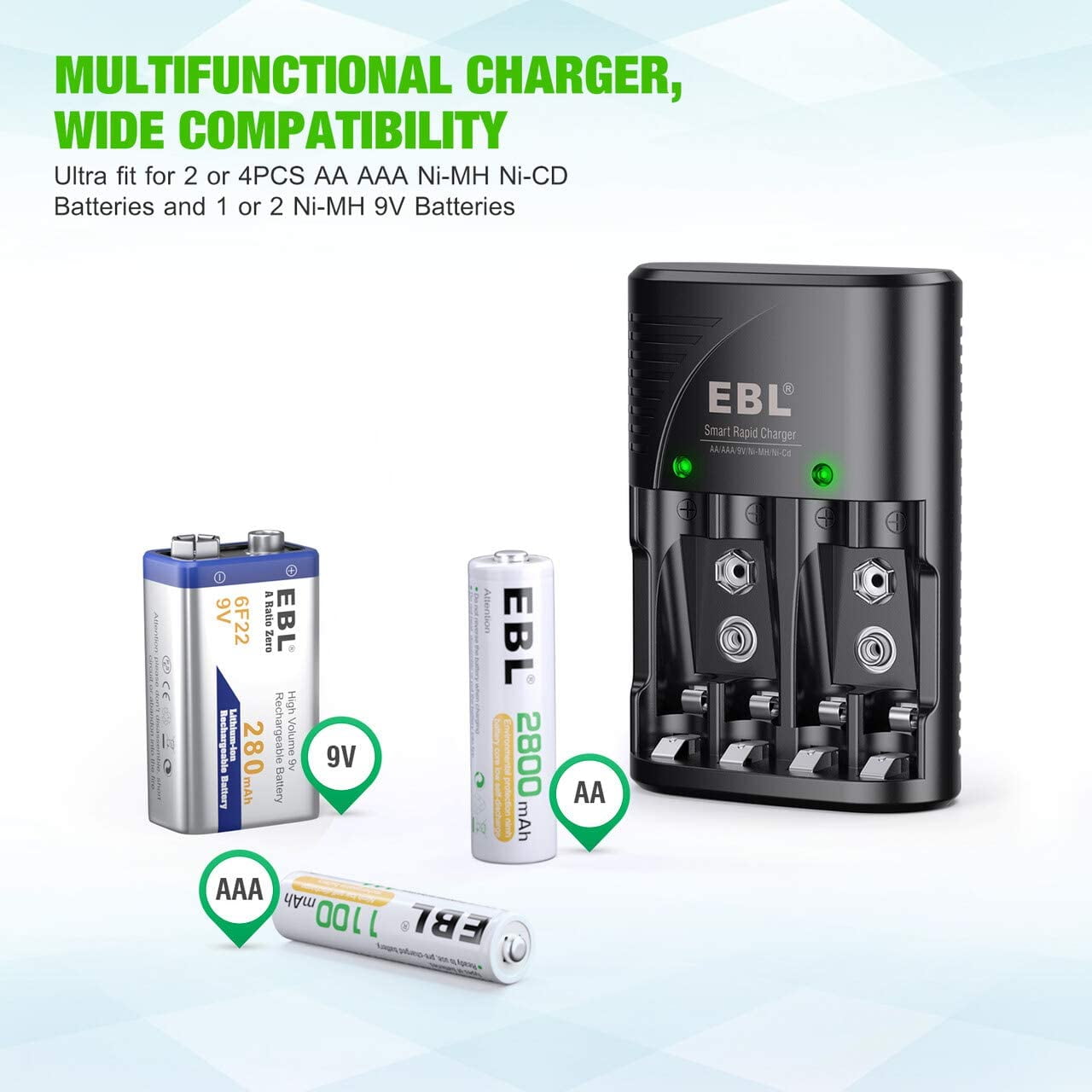 EBL Baterías Recargables 9V USB