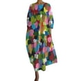 thumbnail image 1 of Hamky Robe T-Shirt Robe Midi Manches Longues Robe Ample Col Rond Mode Senior Manches Longues Imprimée Robe Col en V Robes d'Automne Robes pour Femmes Robe Multicolore m, 1 of 4
