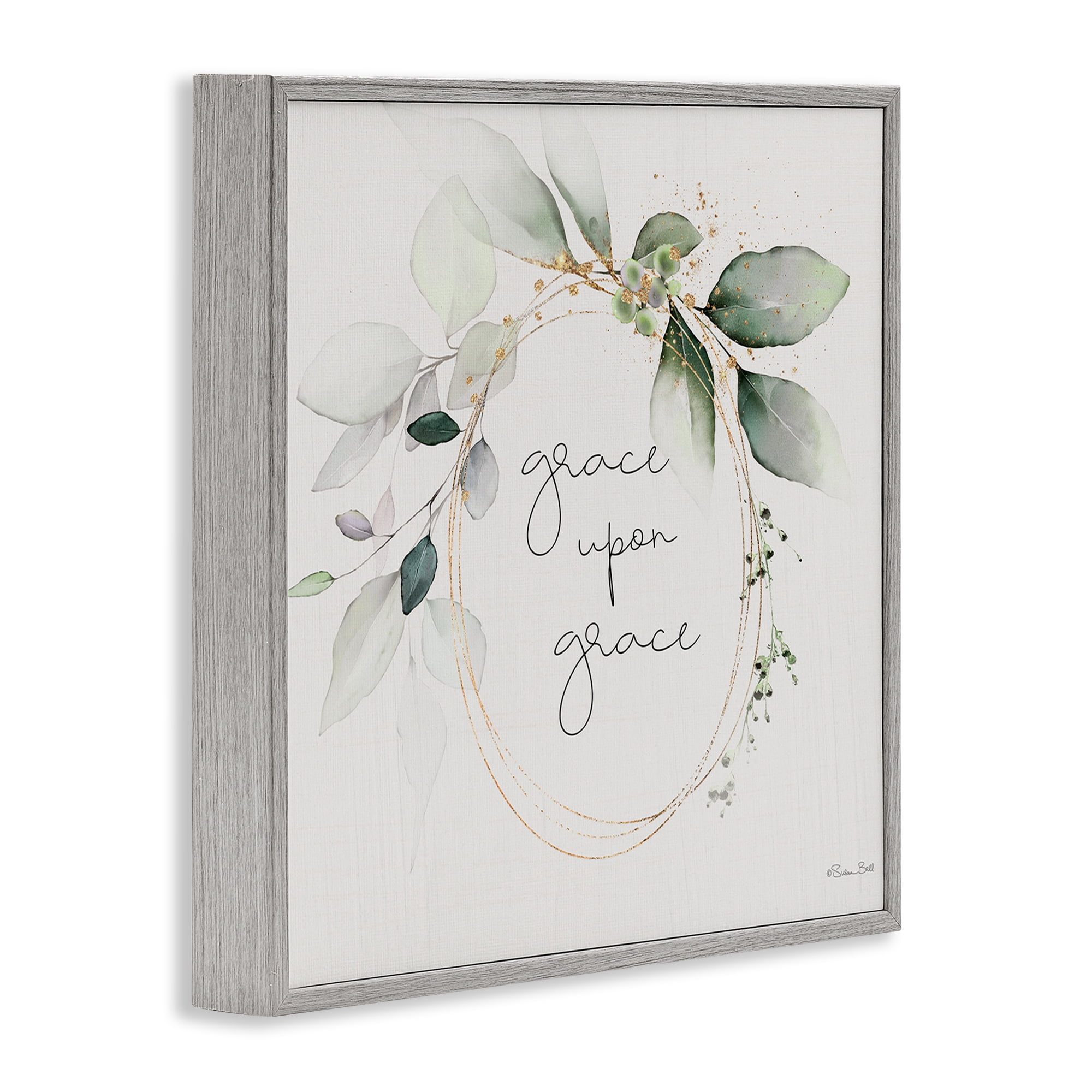 Stupell Industries Grace with Soft Leaves Botanical & Floral Painting Gray Framed Art Print Wall Art, 24 x 24
