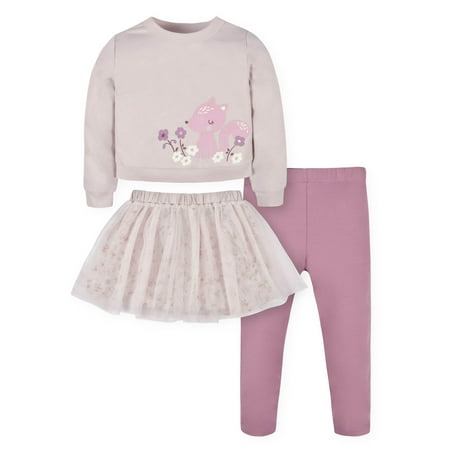 

Gerber Baby & Toddler Girl French Terry Top Tulle Tutu & Pull-On Legging 3-Piece Outfit Set (Newborn - 5T)