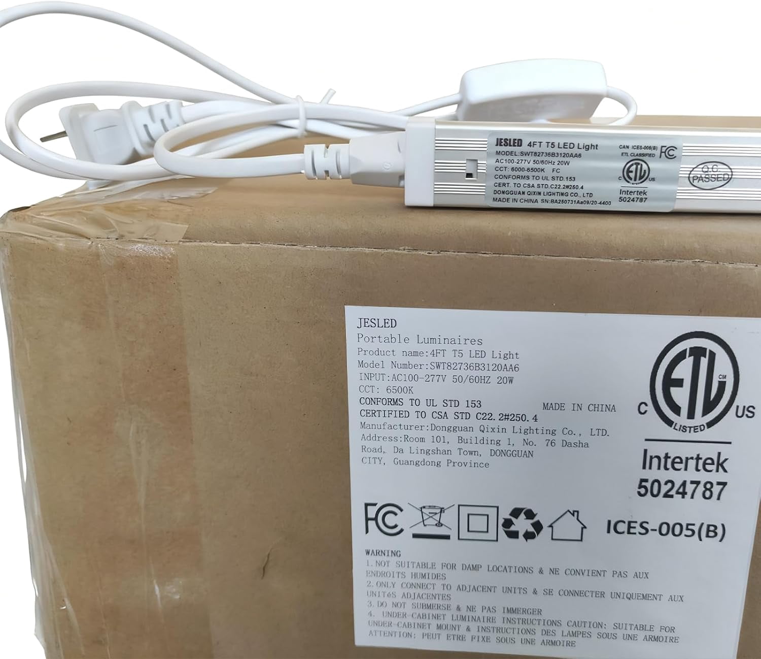 JESLED 4FT T5 LED Shop Lights, Linkable Utility Light Fixture, 20W 2600LM Super Bright 6500K White, 6-Pack