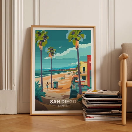 San Diego Travel California Beach Wall Art, Unframed Paper Poster 8x10in