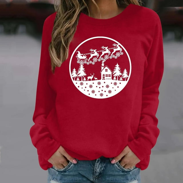 Nouveau Womens Summer Tops 2023 Shirts Col Rond Manches Longues Tops Imprimé Régulière Coupe Décontractée Sweat Oversize for Women