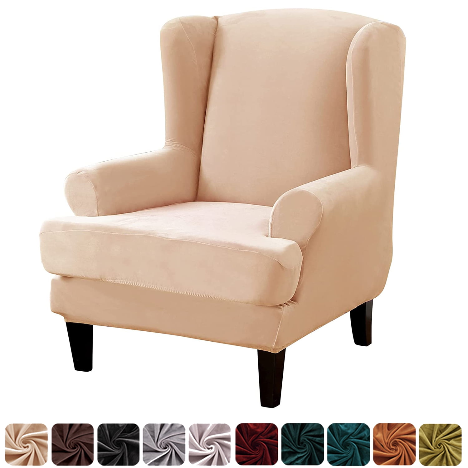 CJC Velvet Wingback Chair Sofa Slipcover 2 Pieces Plush Wing Chair