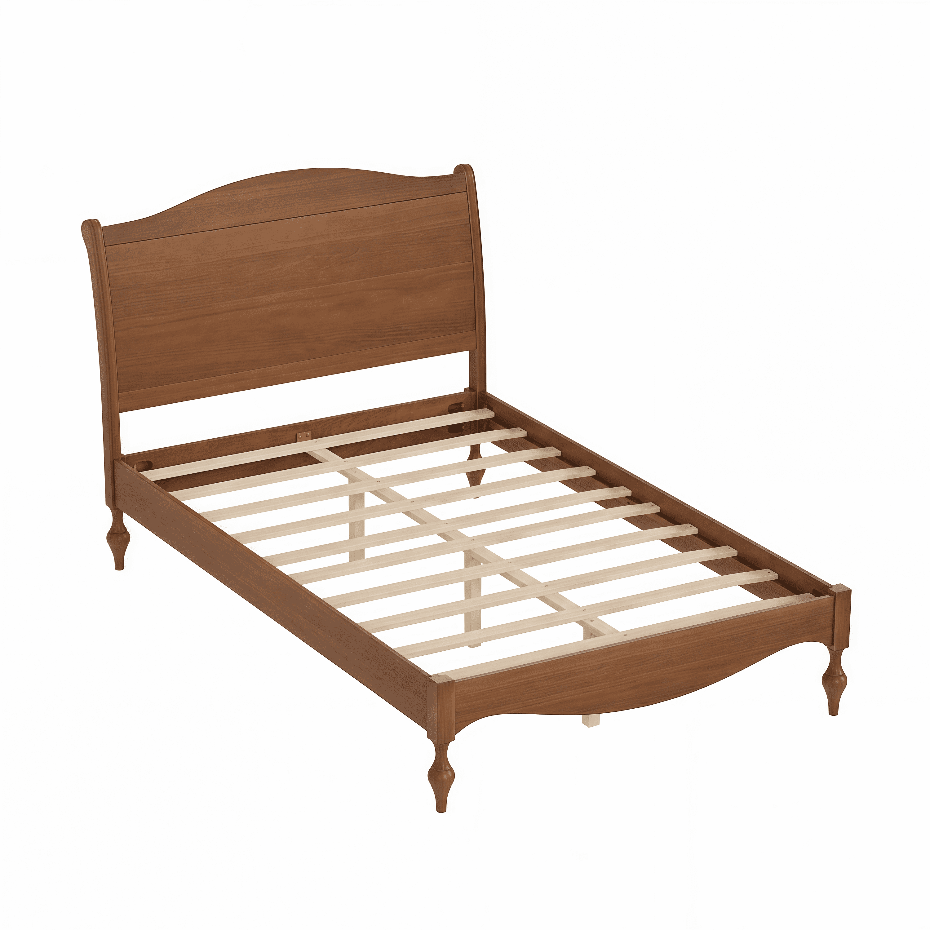 Mintazer Vintage Curved Full Platform Bed with Traditional Arched Headboard & Turned Legs for Bedroom, No Box Spring Needed, Easy Assembly, Walnut
