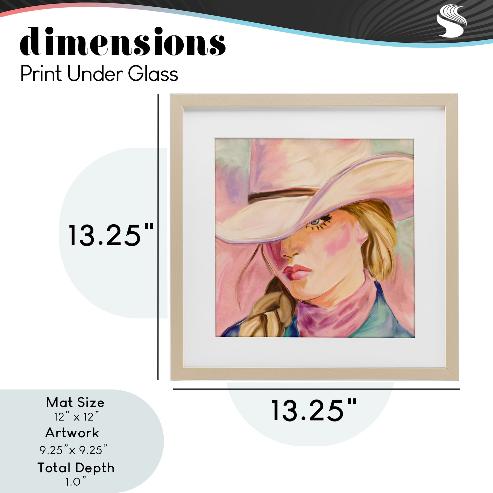 Pastel Cowgirl Gaze Beneath Hat Birch Framed Print Under Glass, design by Kim Allen