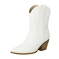 thumbnail image 5 of Embroidered Wide Calf Cowboy Boots for Women Vintage Pointed Toe Mid Heels Winter Fall Short Dress Cowgirl Booties, 5 of 7