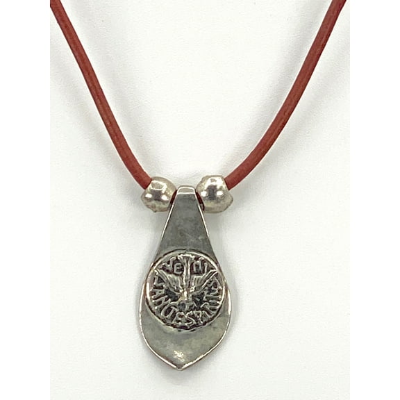 Vintage The Holy Spirit Necklace Handmade Jewelry with Genuine Leather Stap by Graciela's Collection