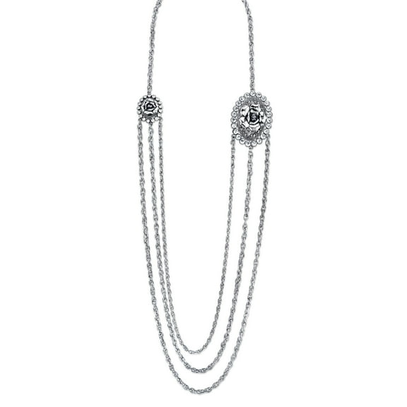1928 Jewelry Crystal Flower Triple Chain Necklace For Women 30 Inches