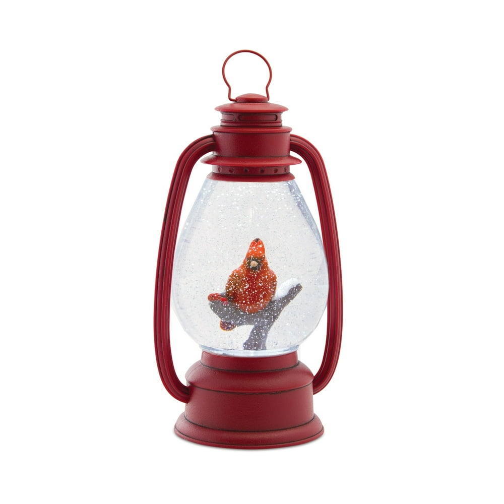 Set of 2 LED Cardinal Snow Globe Lantern with Hour Timer Battery Operated 11.25"