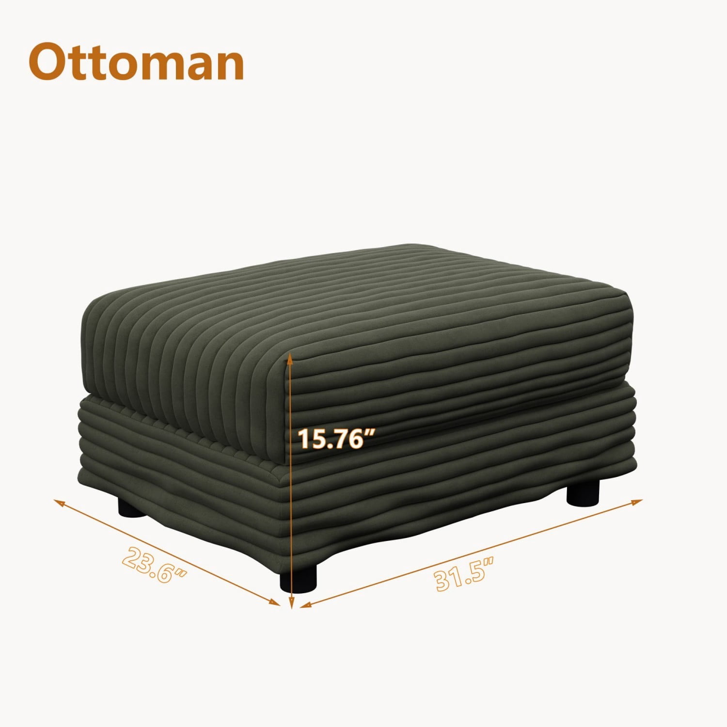 Corduroy Ottoman for Modular Sofa, Upholstered Footrest Ottoman, Oversized Ottoman Bench for Living Room, Bedroom, Apartment, Office, Green