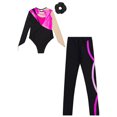 thumbnail image 4 of TTAO Kids Girls Rhinestone Gymnastic Ballet Leotard Dance Unitard Biketard and Leggings Pants Hair Band Set A Hot Pink 8, 4 of 5