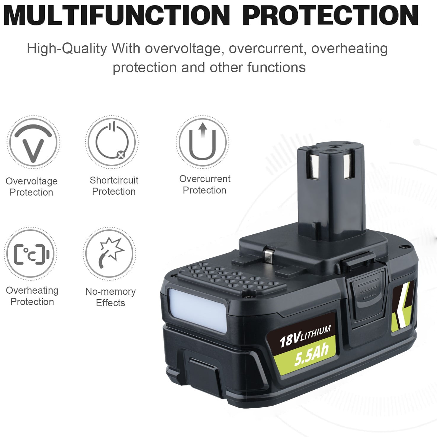 2Pack 5.0Ah 18Volt for Ryobi P108 Battery One+ High Capacity P102 P104 P107 P105 P106