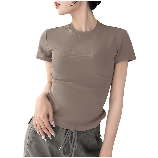 Tidyack , à Prix Réduit, T-shirt en Coton, Haut Uni, Manche Courte, Col Rond, Coupe Ample, pour Tenue Décontractée, Tenue Quotidienne, Tissu Doux, Style Polyvalent, Confort Léger, Mode Printemps Été