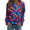 thumbnail image 1 of VALMASS Chandails en Molleton de la Saint-Valentin pour Femmes Manches Longues Imprimé Cœur Hauts Décontractés Col Rond Blouses d'Extérieur (TG, Bleu), 1 of 3