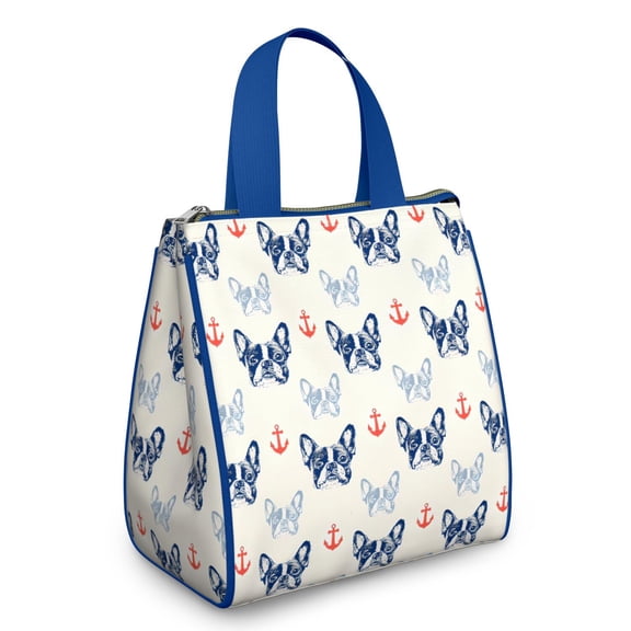 Anchor and Bulldog Dog Insulated Lunch Bag for Women & Adults,Large Portable Soft Cooler Lunch Bag,Thermal Food Storage Tote with Pearl Cotton,8.66L,8.75x5.75x9.5 Inch