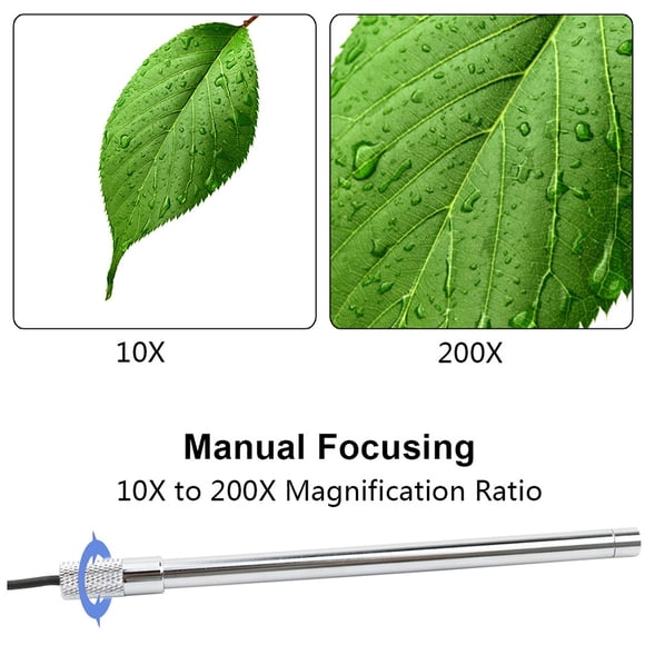 Hobbies Portable Digital USB Microscope Inspection Magnifier IP67 Waterproof Camera Built-in 8 LED Lights with Advanced CMOS Sensor 10X-200X Magnification for Smartphones