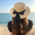 thumbnail image 2 of ManxiVoo Flat Top Linen Style Ribbon Bowknot Sun Hat for Women Cool Summer Outdoor Travel Wear, 2 of 4
