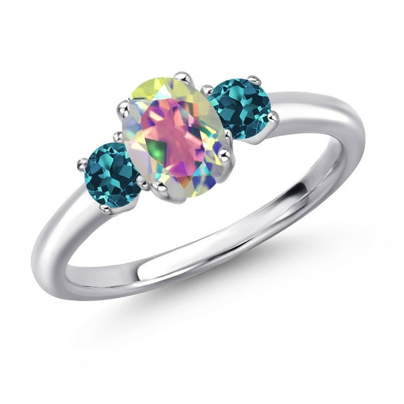 Gem Stone King 925 Sterling Silver Mercury Mist Mystic Topaz and London Blue Topaz Engagement Ring for Women | 1.44 Cttw | Oval 7X5MM | Gemstone November Birthstone | Size 8