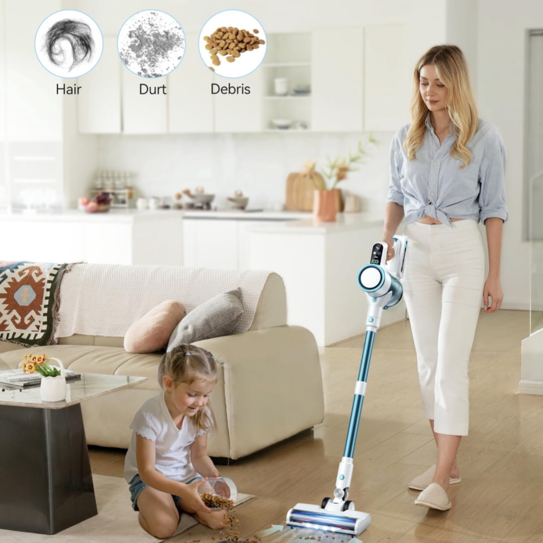 Cordless Vacuum Cleaner, 23kPa Powerful Suction Stick Vacuum with 2 Speeds for Pet Hair & Carpet
