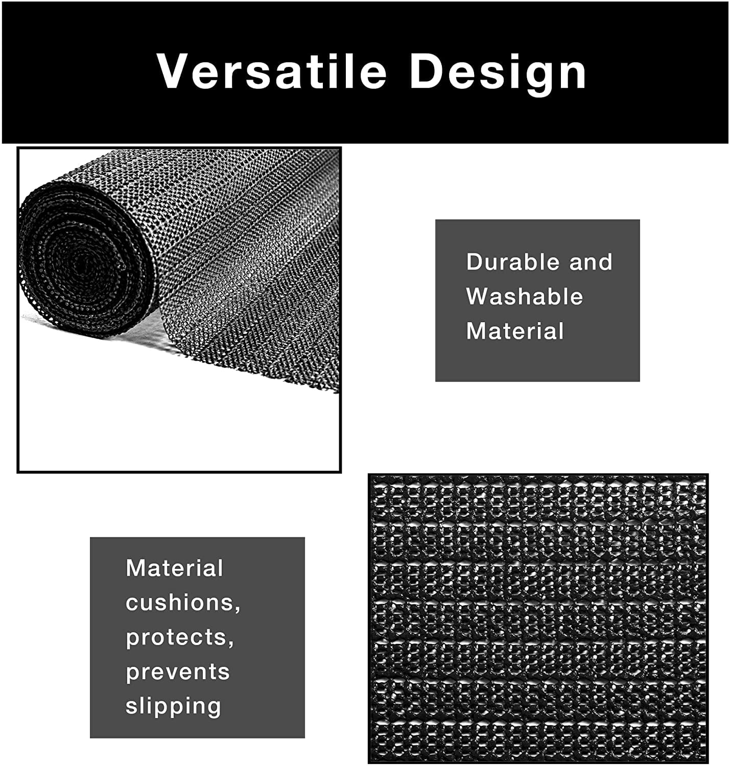 Smart Design Shelf Liner Original Grip - 12 Inch x 5 Feet - Drawer Cabinet Non Adhesive - Home and Kitchen - Black