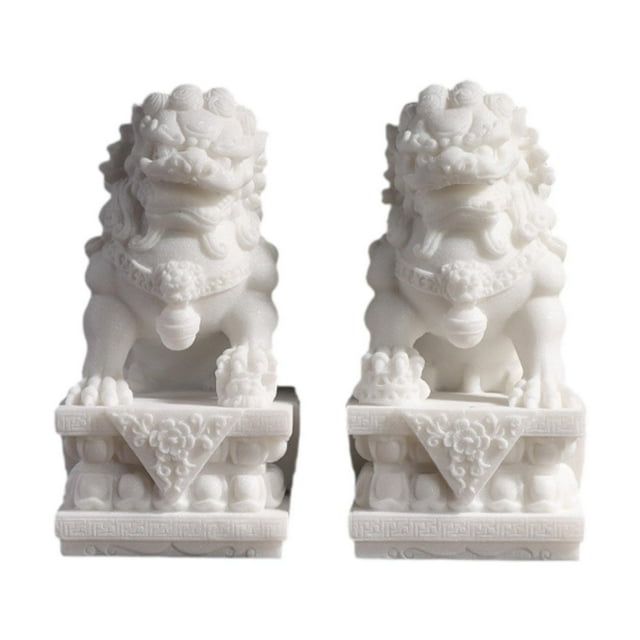 2 estatuas de león de resina para decoración de acuario, para sala de estudio, hogar y oficina. Blanco
