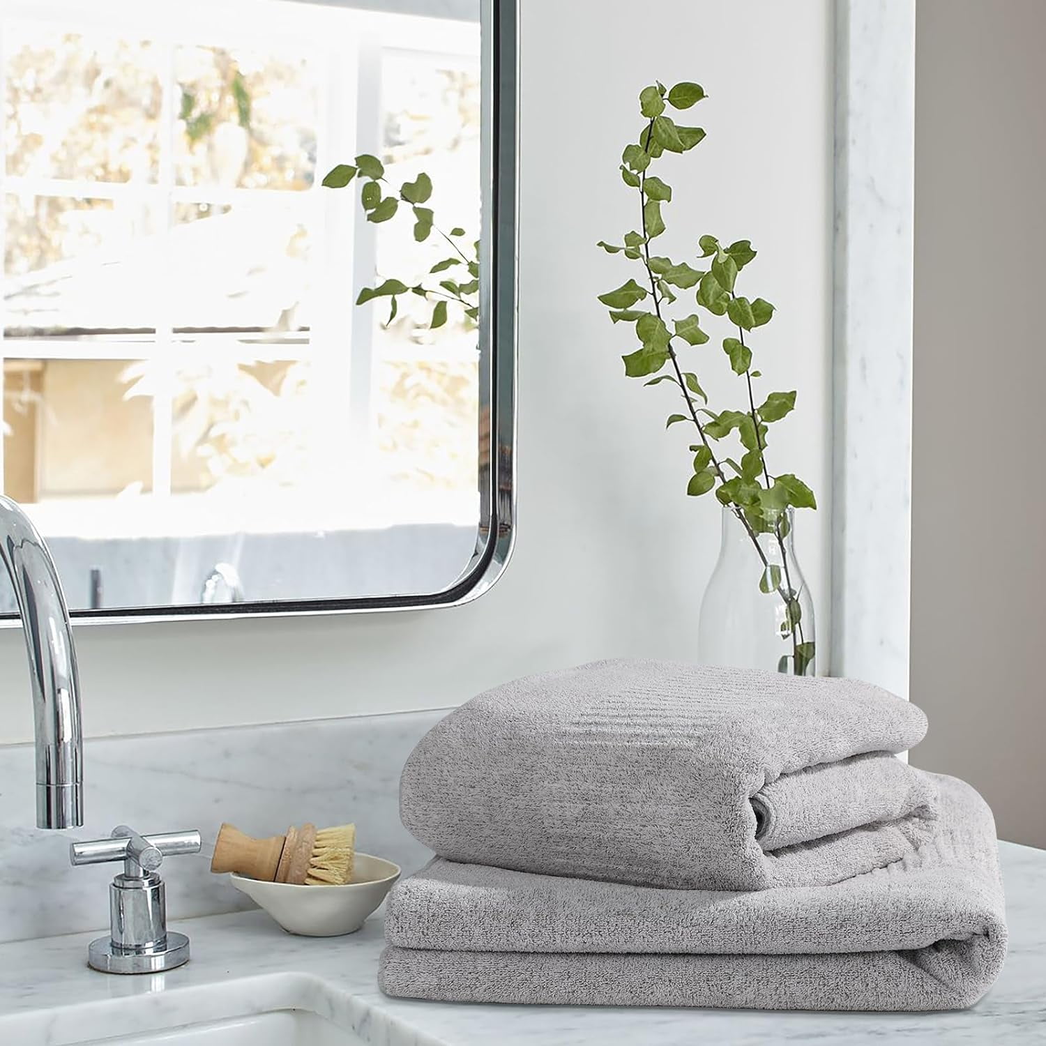 2-Pack 27" x 54" Bath Towels 30%  Viscose Made from Bamboo Ultra Soft & Highly Absorbent Solid Premium Bath Towels for Bathroom, Hotels, Spa and Gym, Light Gray