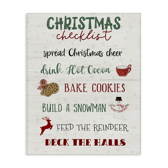 Stupell Industries Rustic Christmas Checklist Holiday Painting Gallery Wrapped Canvas Art Prints Wall Art, 16 x 20